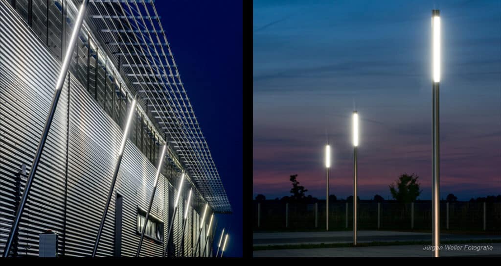 LECCOR | Germany | Schwäbisch Hall | Industry Building FIACCOLA and COLLONA light columns Architect: Wilhelm Architekten + Ingenieure | Stuttgart - References