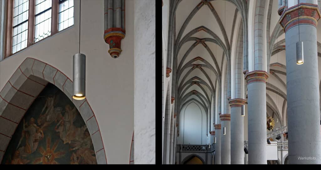 LECCOR | Germany | Aachen | City Kirche LED ceiling suspended Illuminant in stainless steel - References