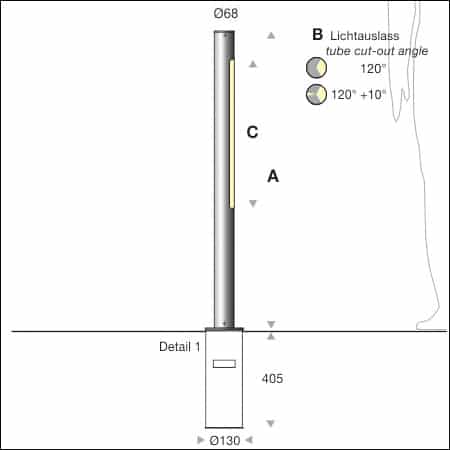 Bollard light FIACCOLA type 410 RA - technical drawing