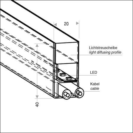 Recessed light / surface-mounted light LED LINE U20 - technical drawing