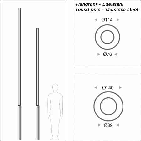 Poles Round tubular stainless steel - technical drawing