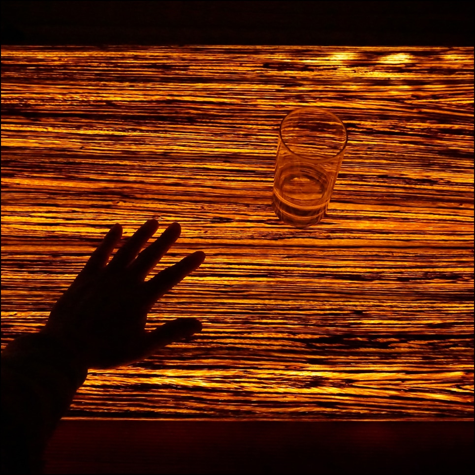 illuminated wooden table
