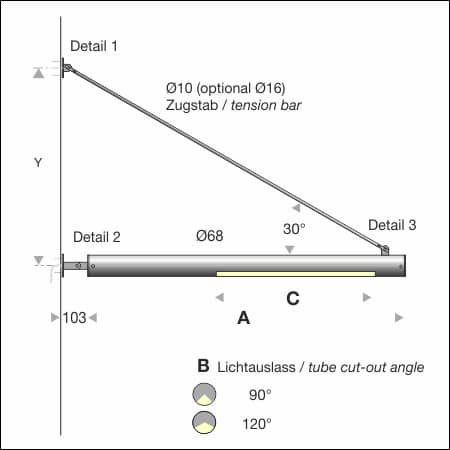 Wandleuchte FIACCOLA TYP 141 technische Zeichnung mit Massen