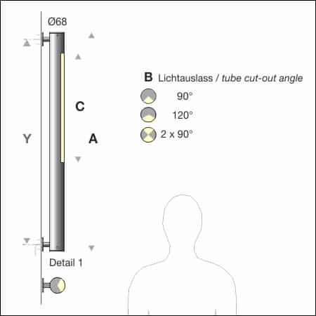 FIACCOLA TYP 111 technische Zeichnung mit Massen und Lichtauslass