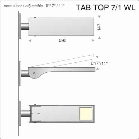 Technische Zeichnung Wandleuchte LED-TAB TOP Typ 7/1