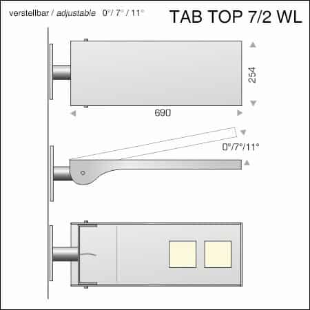 Technische Zeichnung Wandleuchte LED-TAB TOP Typ 7/2