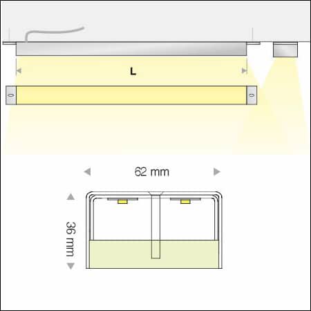 Technische Zeichnung Ein- und Aufbauleuchte LED LINE U60 – Breite 62mm