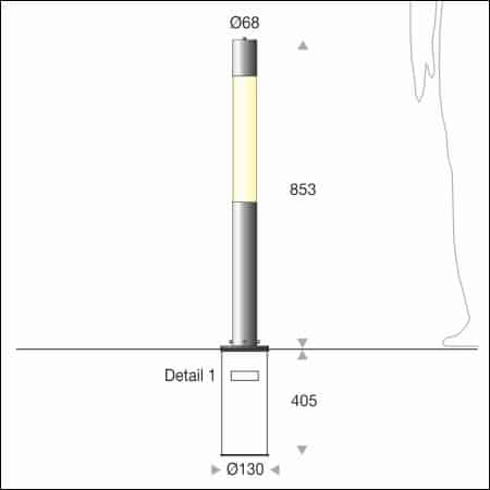 Pollerleuchte FIACCO type 504/130 - technische Zeichnung