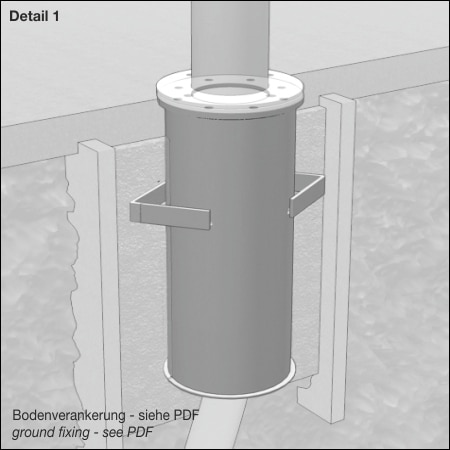 Pollerleuchte FIACCO type 504/130 - technische Zeichnung Bodenhülse 130
