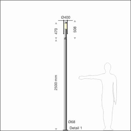 Standrohrleuchte FIACCO Typ 510/140 - technische Zeichnung