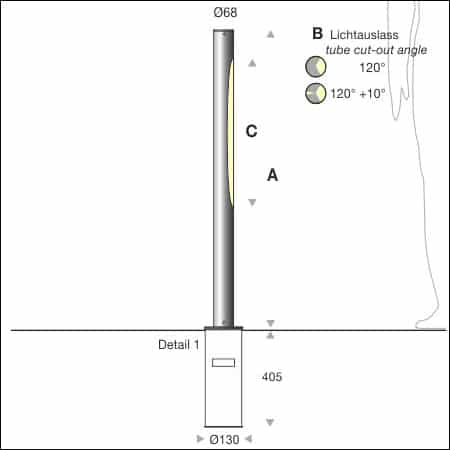 Pollerleuchte FIACCOLA Typ 410 EL - technische Zeichnung
