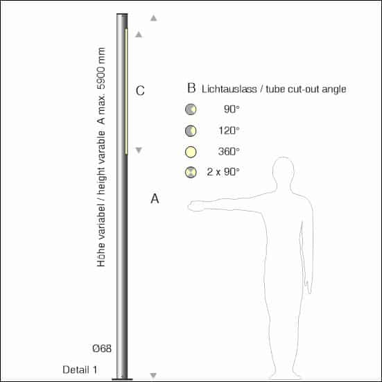 Technische Zeichnung Pollerleuchte Fiaccola Typ 410