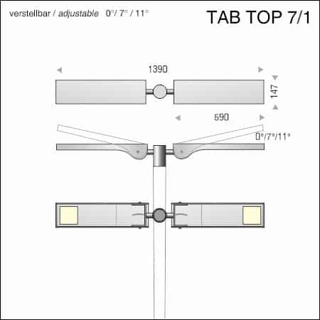 Mastleuchte LED-TAB TOP Typ 7 verstellbar - technische Zeichnung
