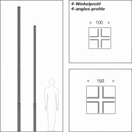 Masten 4-Winkelprofil aus Edelstahl - technische Zeichnung