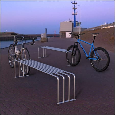 Sitzbank TUBO 1 - hier auch als Fahrradständer / -halter